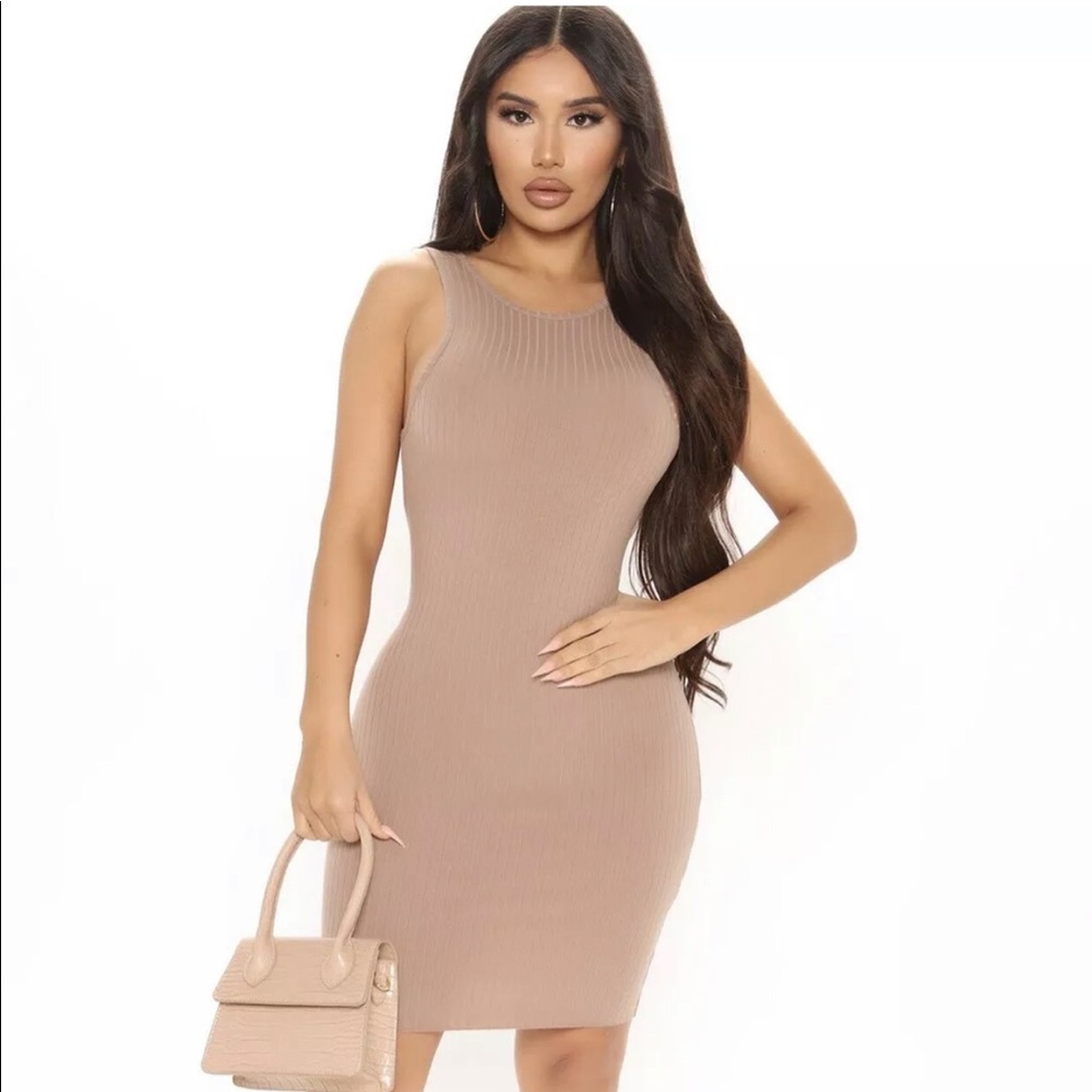 Fashion Nova Nude Backless Dress
